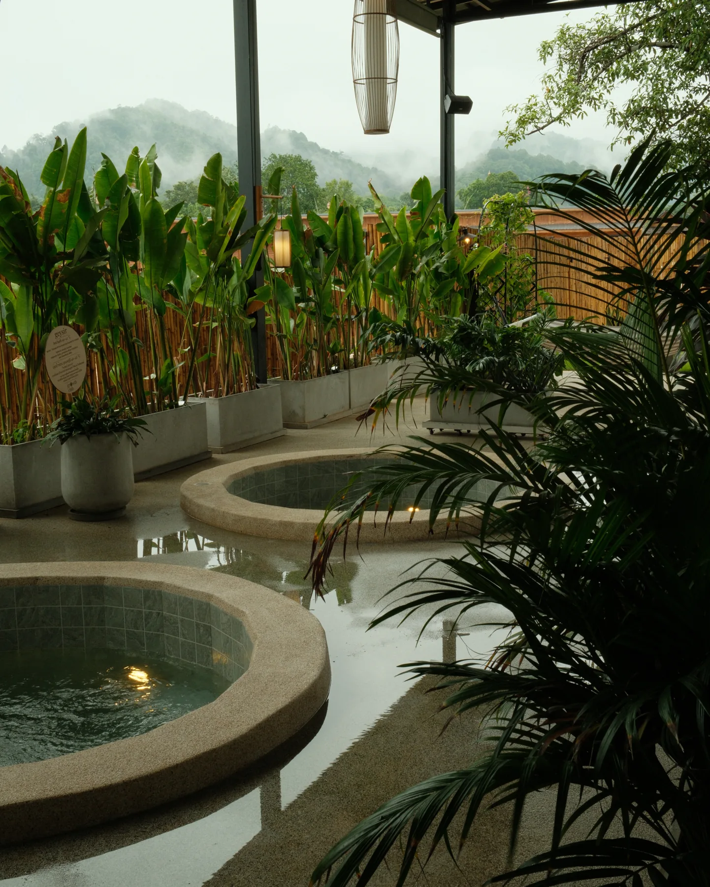 Round hot bath and cold baths at growth club