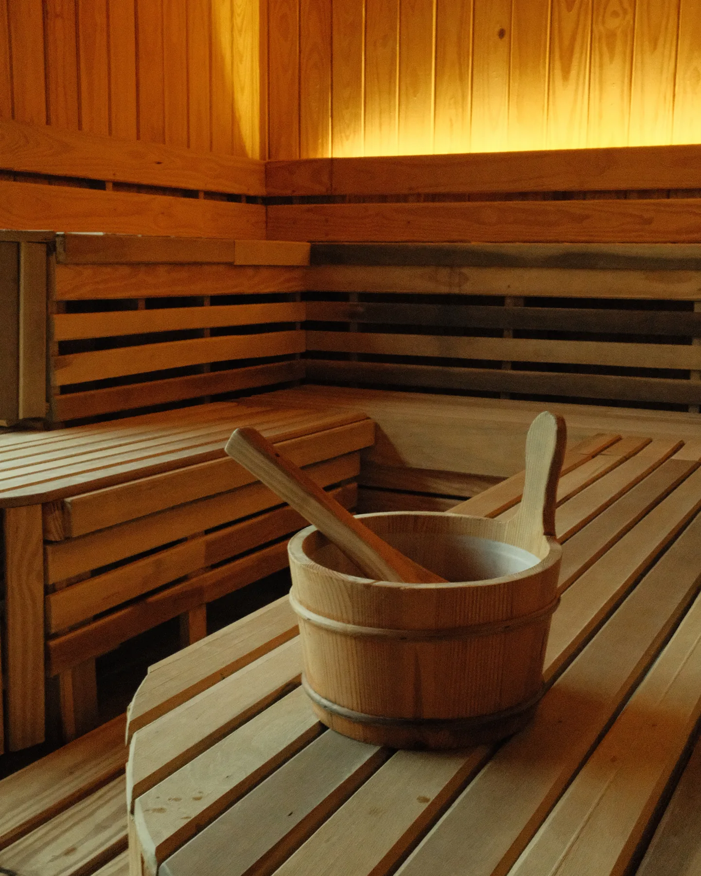 Wood Finnish dry sauna at growth club